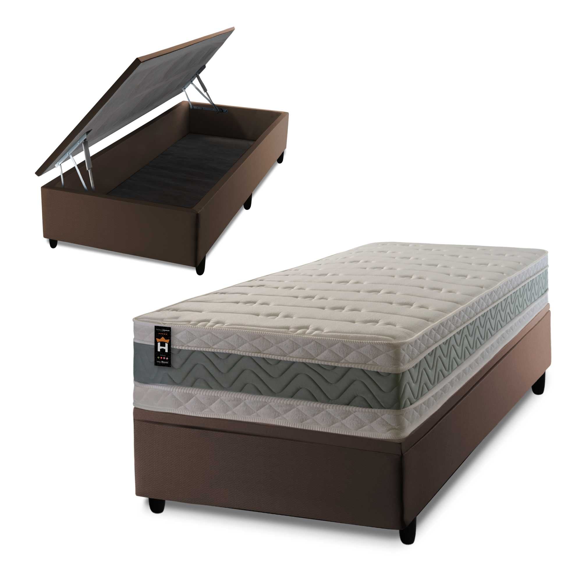 Cama Box Baú Oxford 88x188 Marrom Espuma D33 King House
