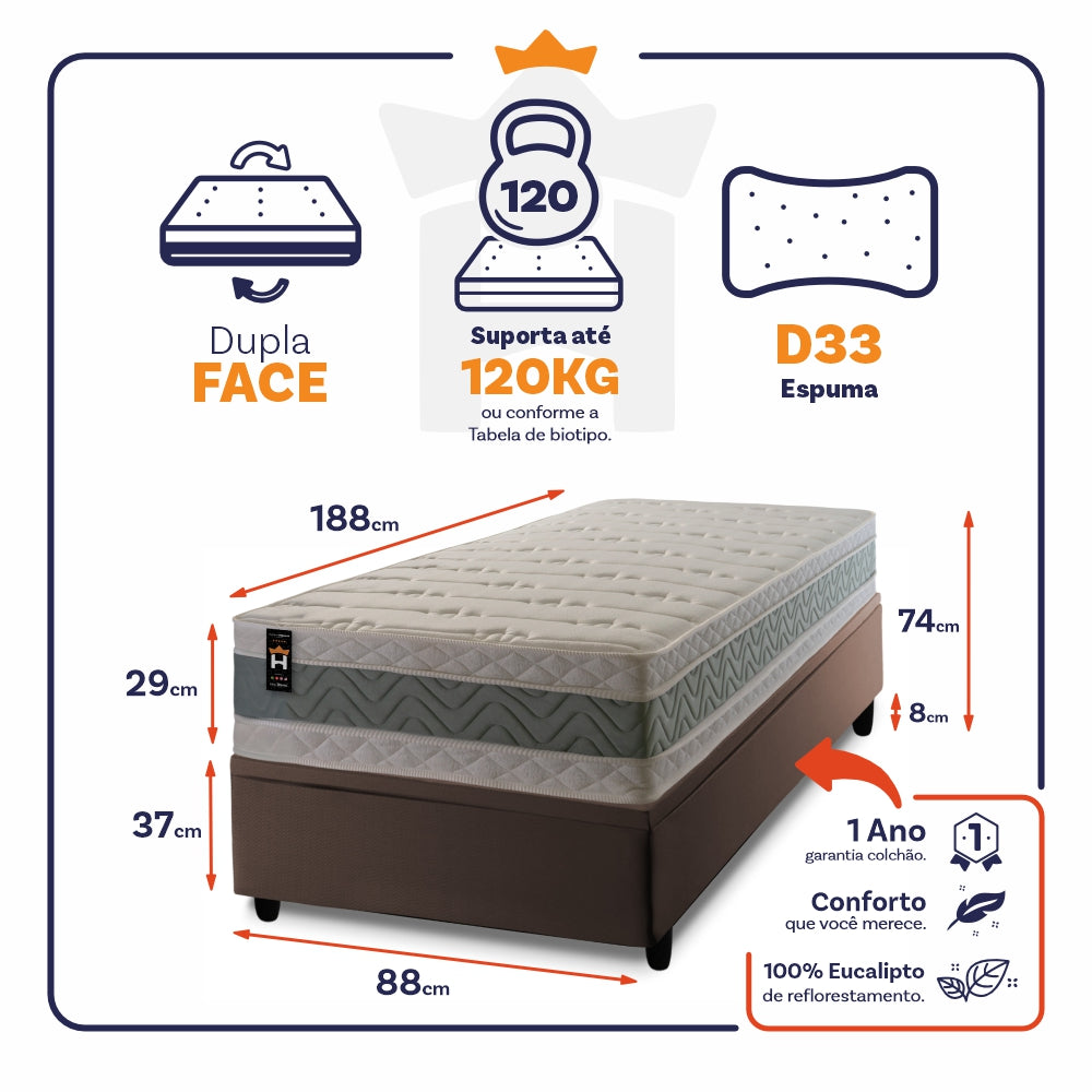 Cama Box Baú Oxford 88x188 Marrom Espuma D33 King House