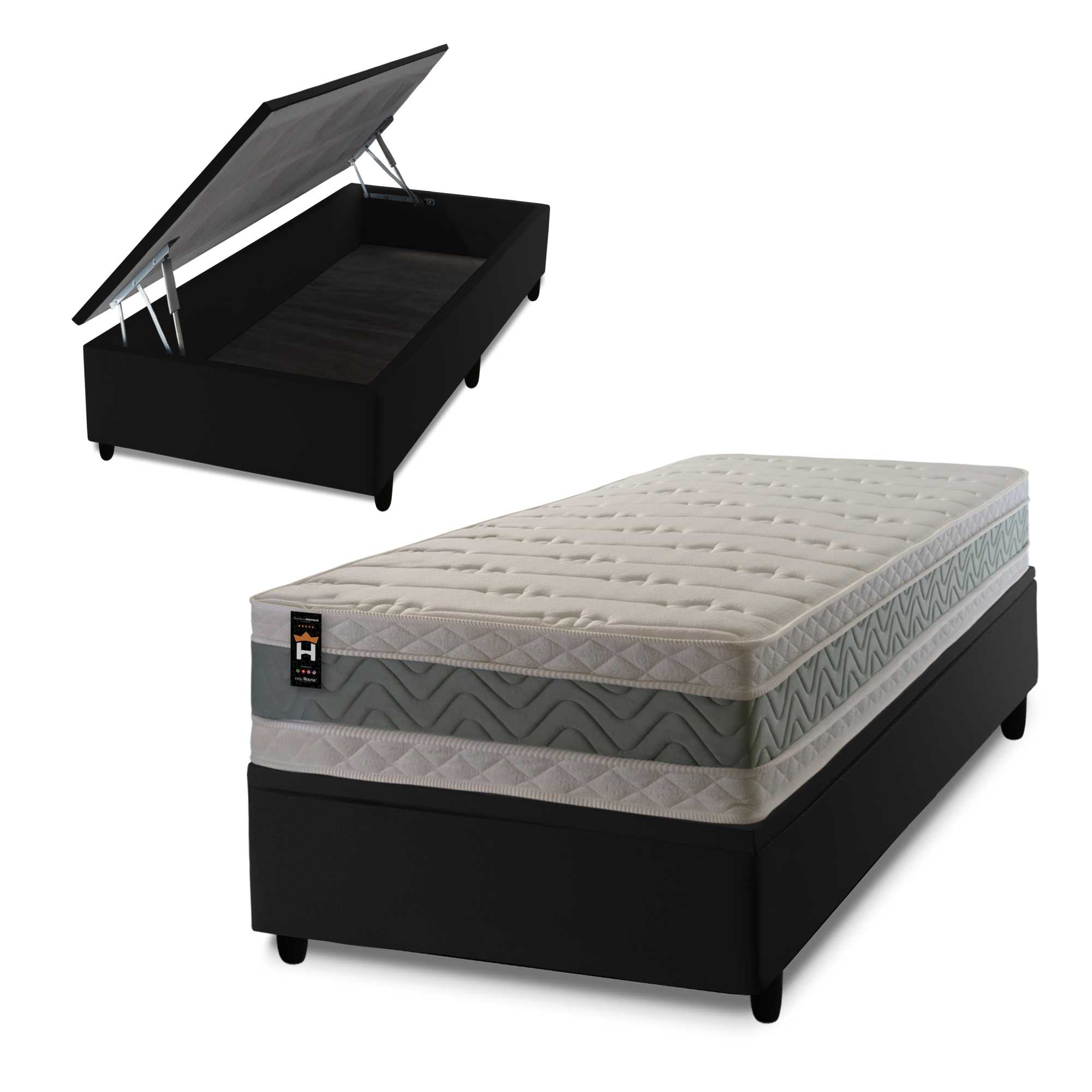 Cama Box Baú Oxford Verde 88x188 Preto Espuma D33 King House