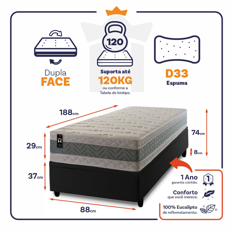 Cama Box Baú Oxford Verde 88x188 Preto Espuma D33 King House
