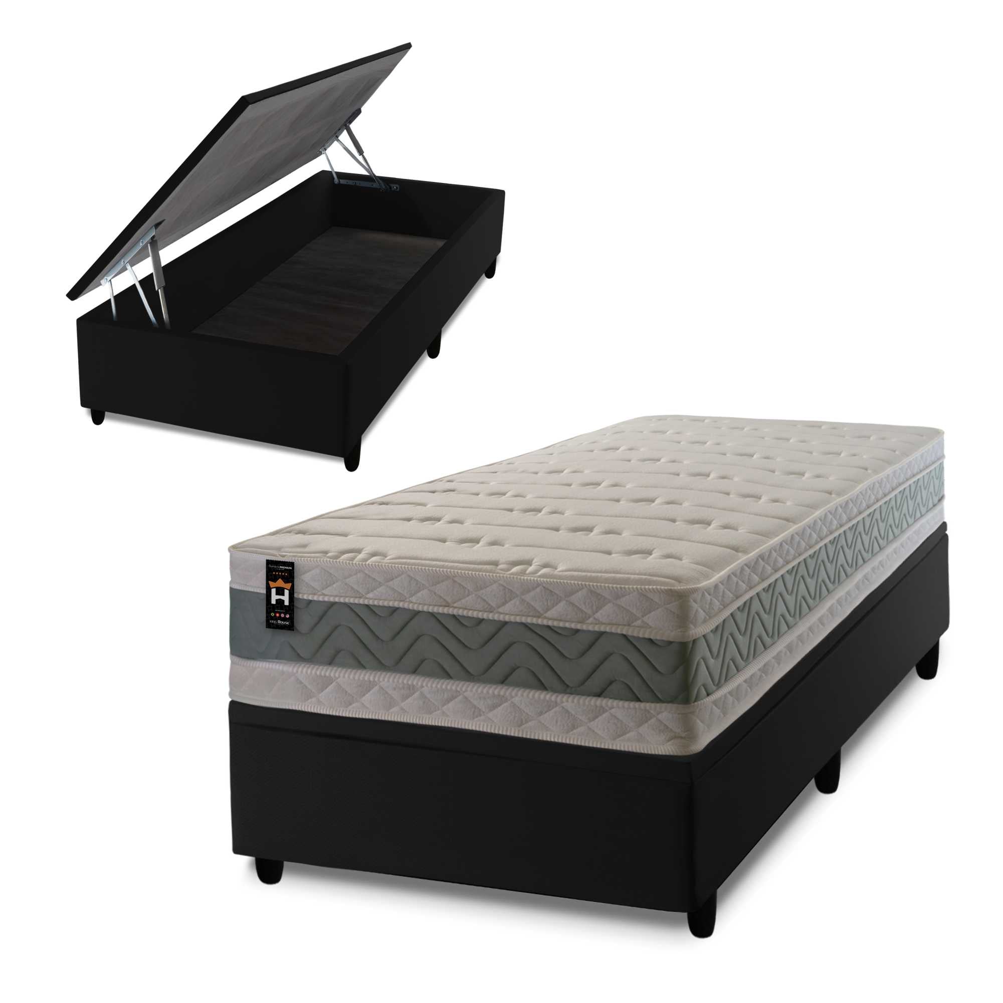 Cama Box Baú Oxford Verde 96x203 Preto Espuma D33 King House
