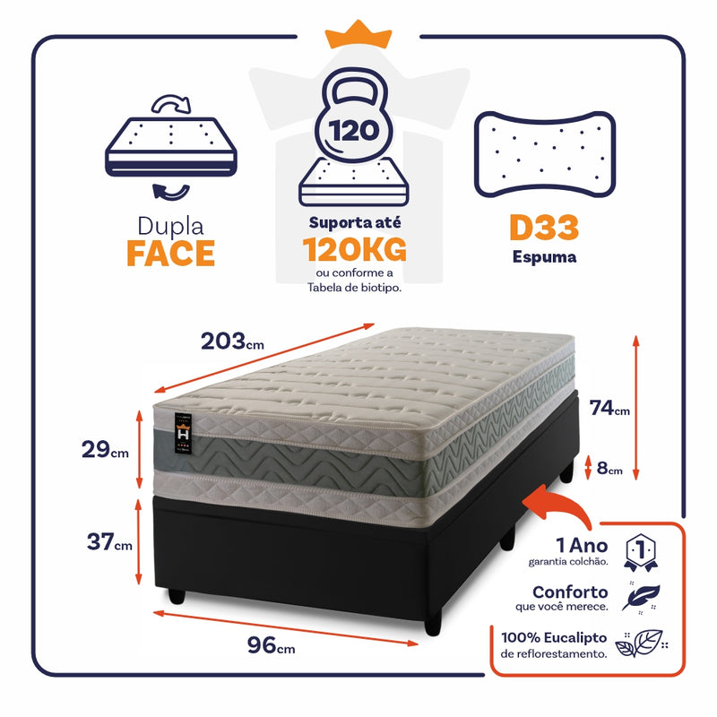 Cama Box Baú Oxford Verde 96x203 Preto Espuma D33 King House