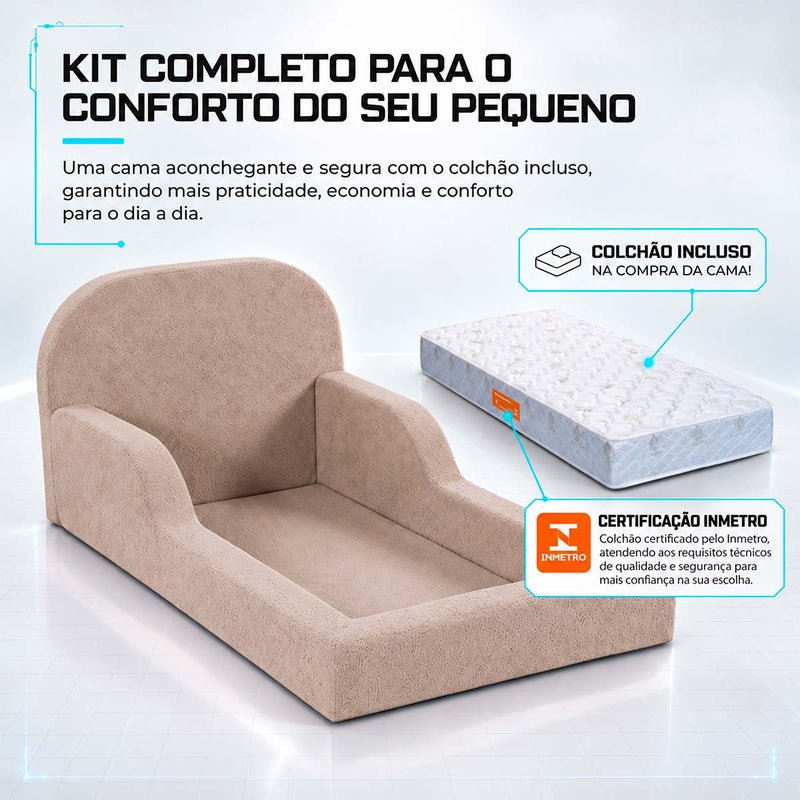 Cama Montessoriana Pamplona Espuma á Vácuo Solteiro Bouclê Bege
