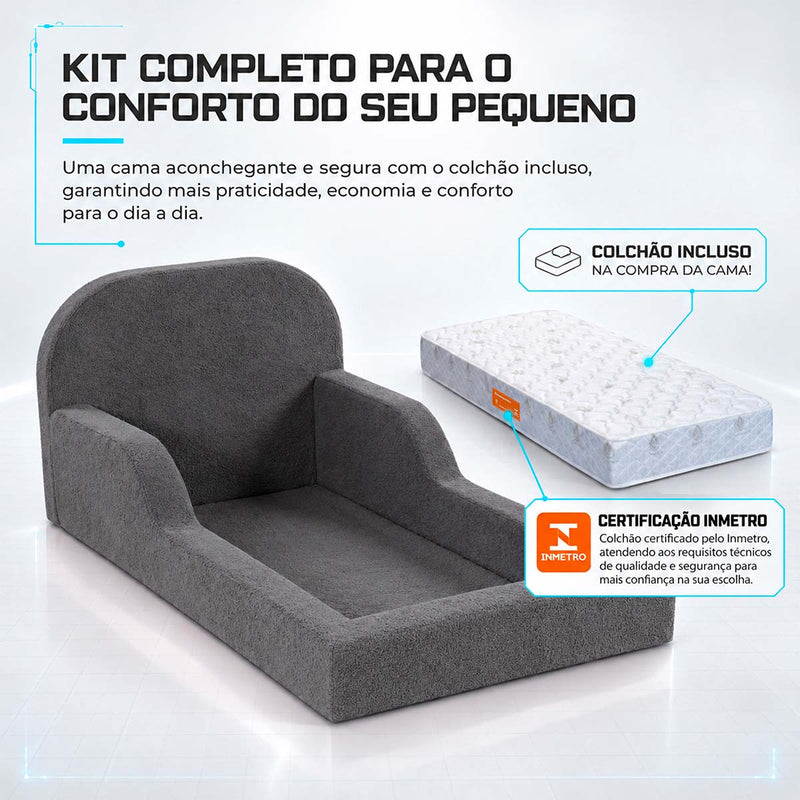 Cama Montessoriana Pamplona Espuma á Vácuo Solteiro Bouclê Cinza