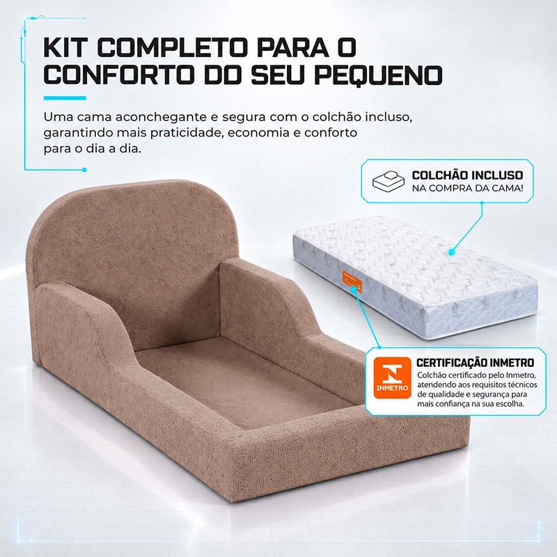 Cama Montessoriana Pamplona Espuma á Vácuo Solteiro Bouclê Marrom