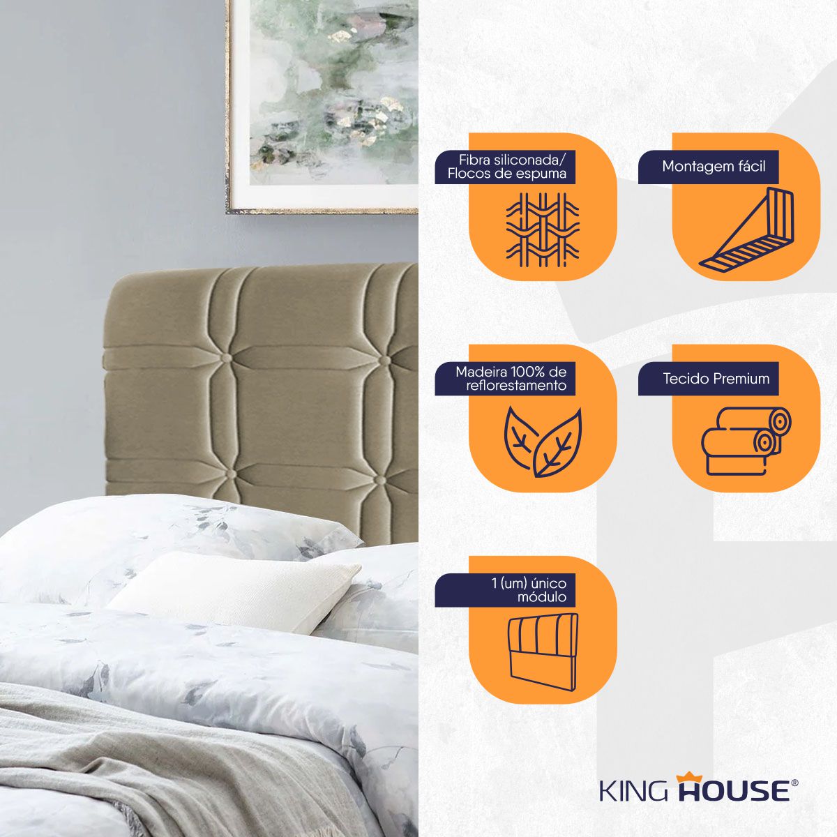 Cabeceira Polo Cama Box Solteiro 90cm Suede Velut Bege