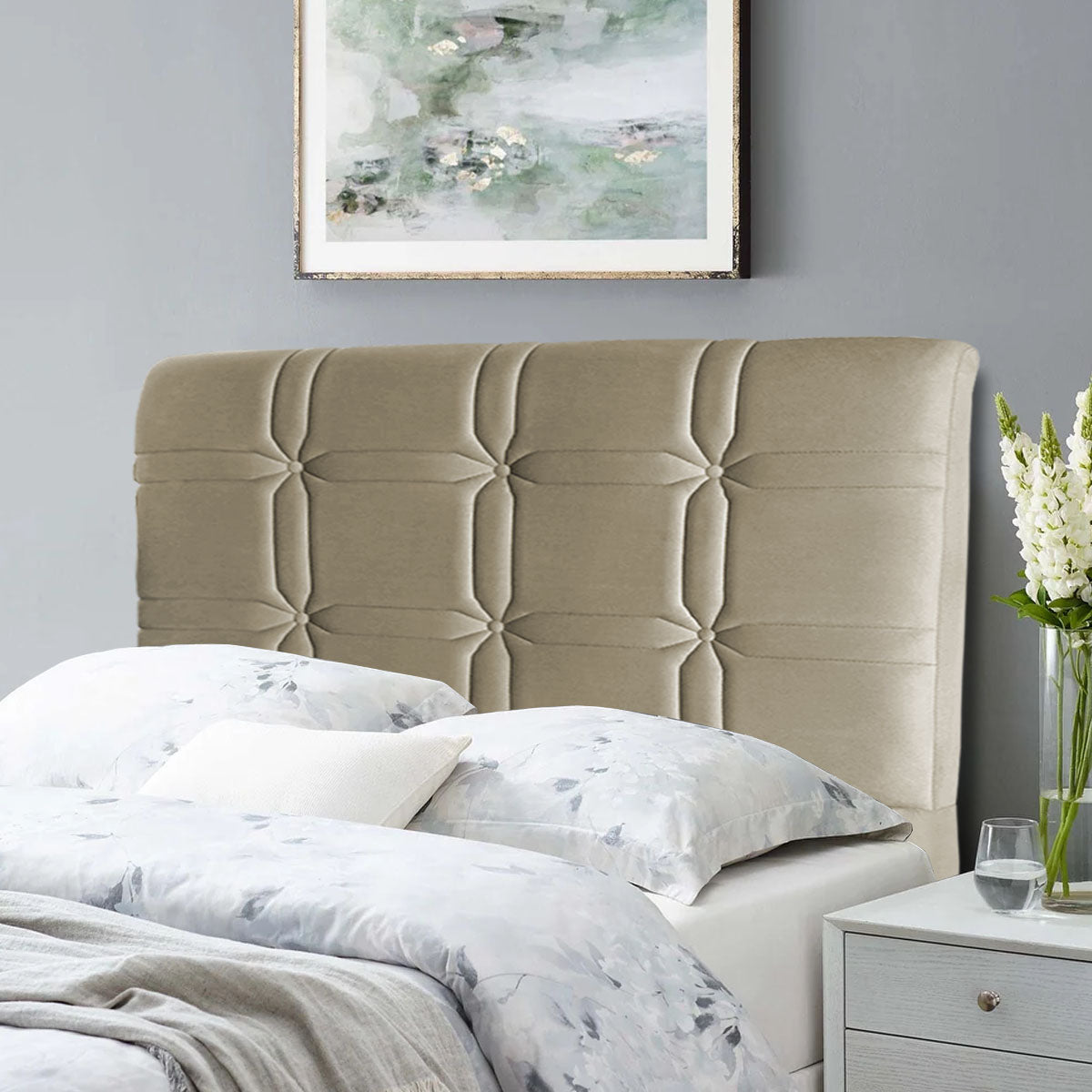 Cabeceira Cama Box Solteiro 98cm Suede Velut Bege