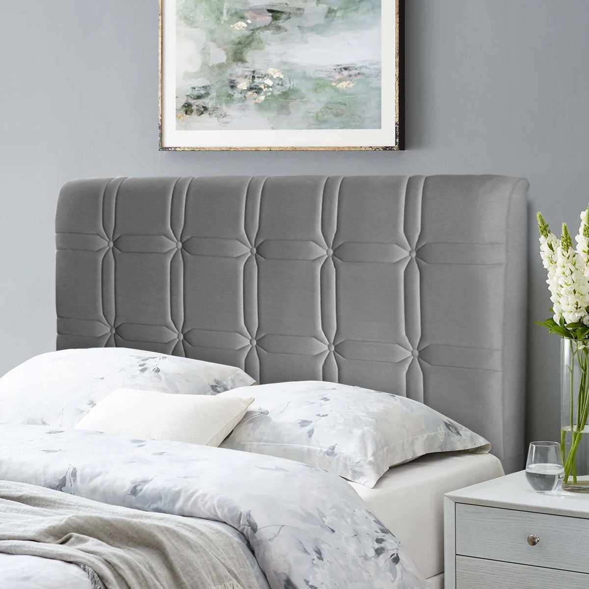 Cabeceira Cama Box Queen 160cm Suede Velut Cinza