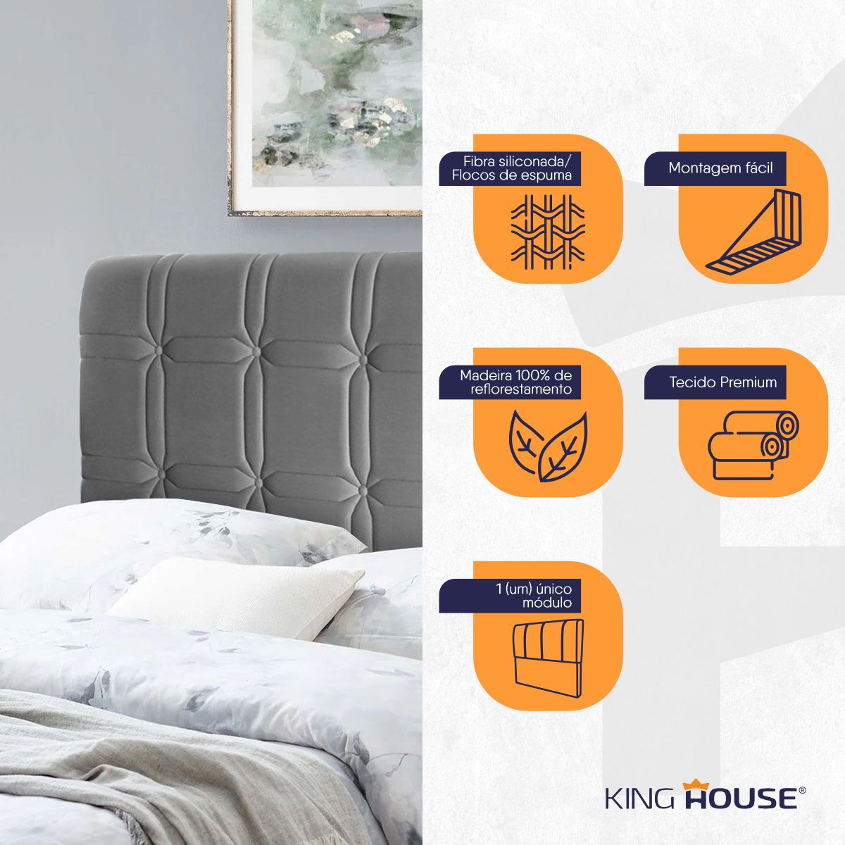 Cabeceira Cama Box Queen 160cm Suede Velut Cinza