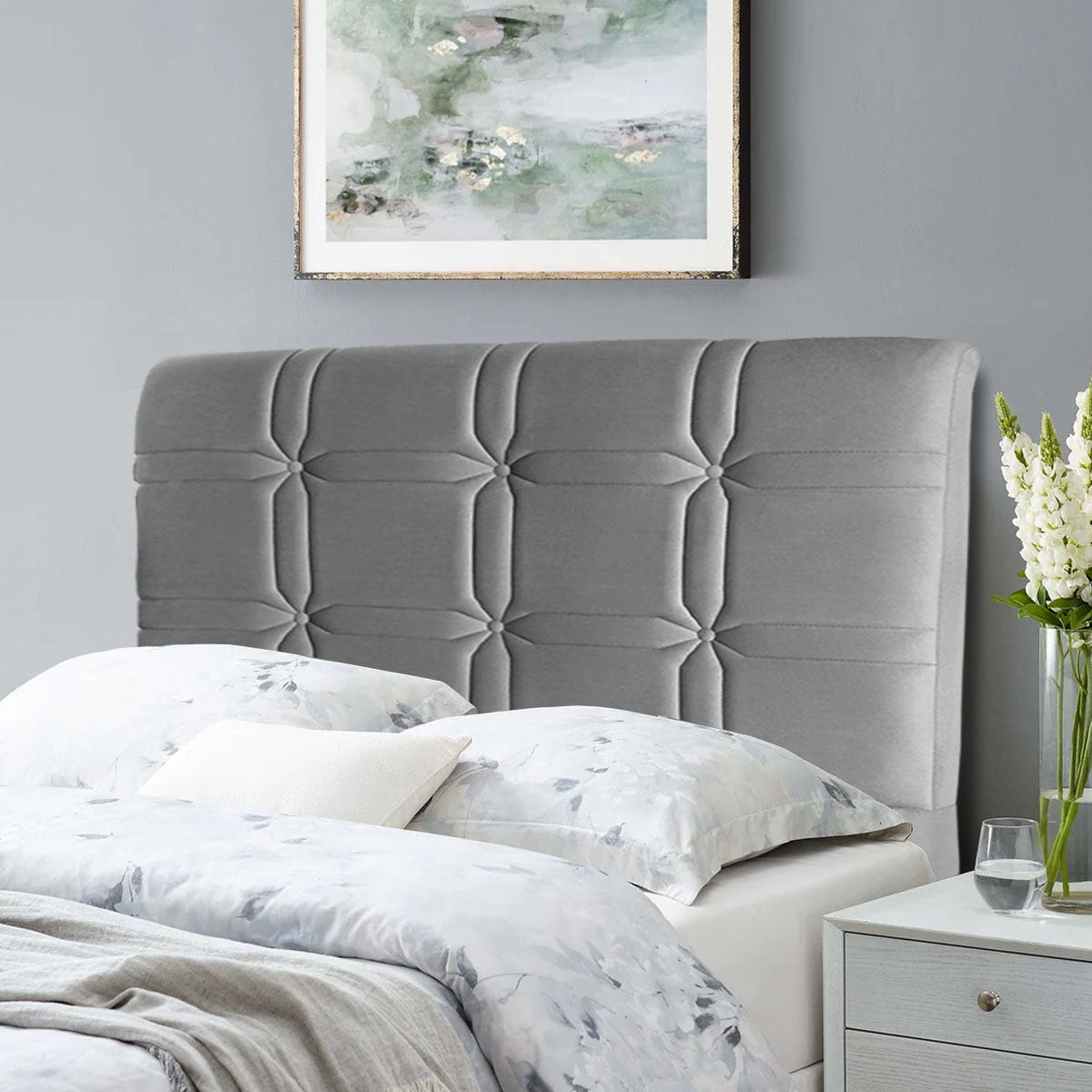 Cabeceira Cama Box Solteiro 90cm Suede Velut Cinza