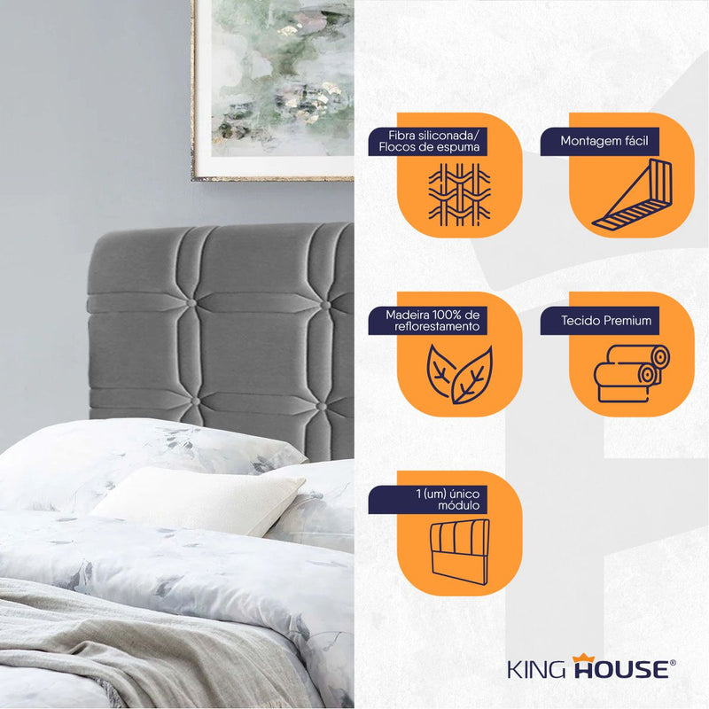 Cabeceira Cama Box Solteiro 98cm Suede Velut Cinza