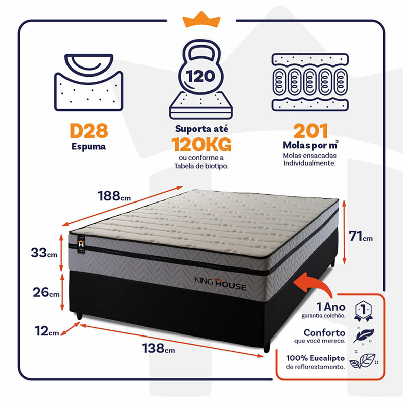 Cama Box Molas Ensacadas Preston Casal 138x188 King House