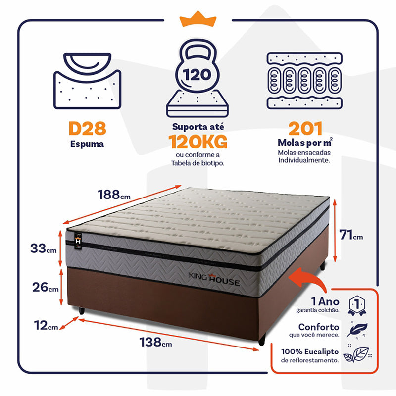 Cama Box Molas Ensacadas Preston Casal 138x188 King House