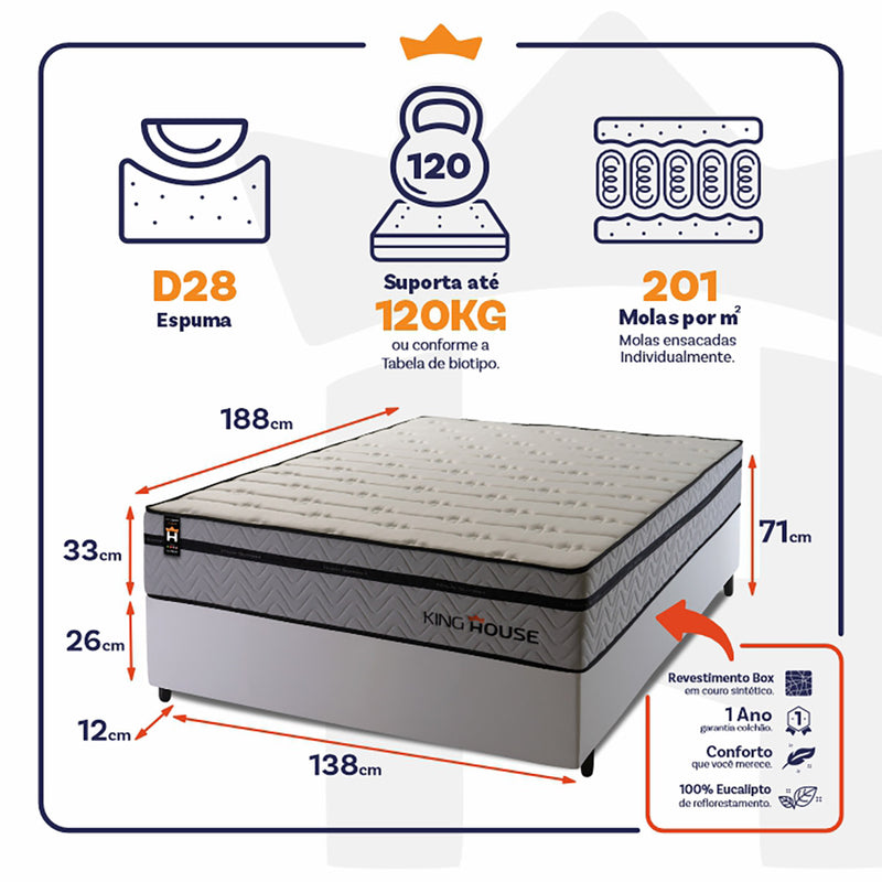 Cama Box Molas Ensacadas Preston Casal 138x188 King House