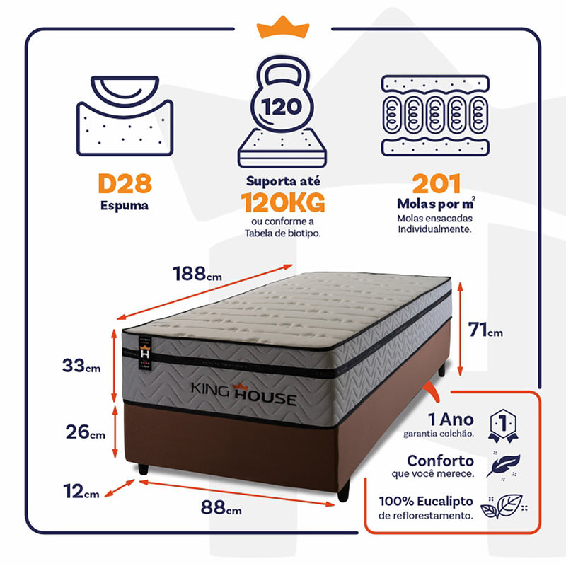 Cama Box Molas Ensacadas Preston Solteiro 88x188 King House