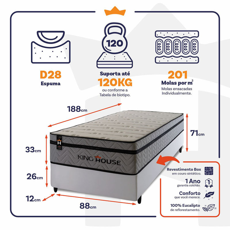 Cama Box Molas Ensacadas Preston Solteiro 88x188 King House