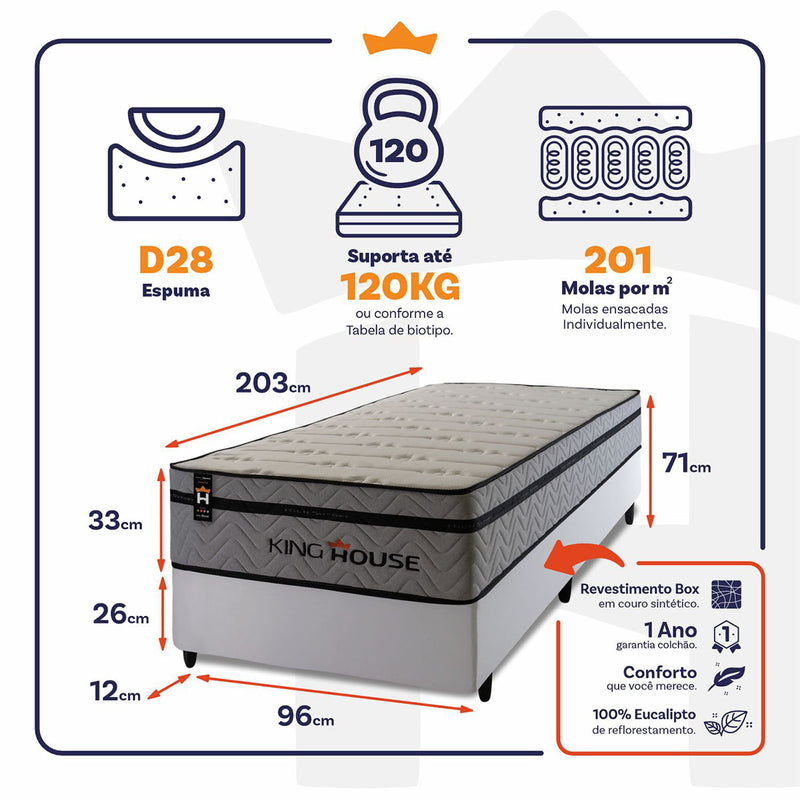 Cama Box Molas Ensacadas Preston Solteirão 96x203 King House