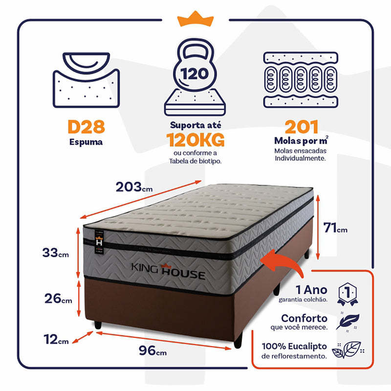 Cama Box Molas Ensacadas Preston Solteirão 96x203 King House
