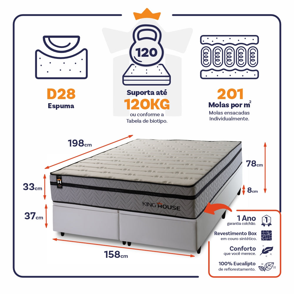 Cama Box Baú Preston c/ Molas Ensacadas 158x198 King House