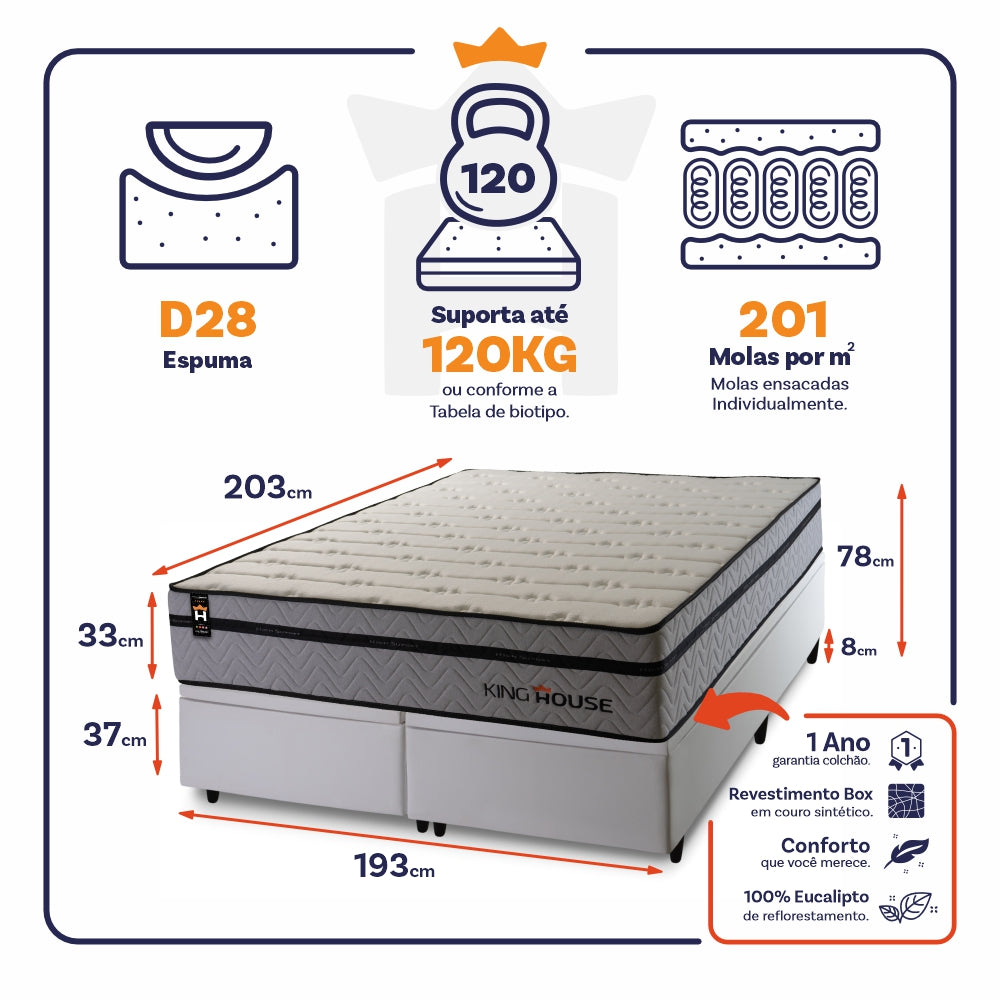 Cama Box Baú Preston c/ Molas Ensacadas 193x203 King House