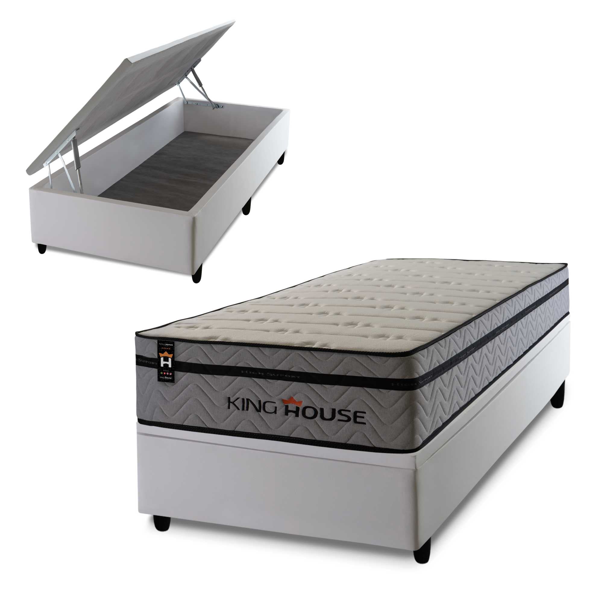 Cama Box Baú Preston 88x188 c/ Molas Ensacadas King House