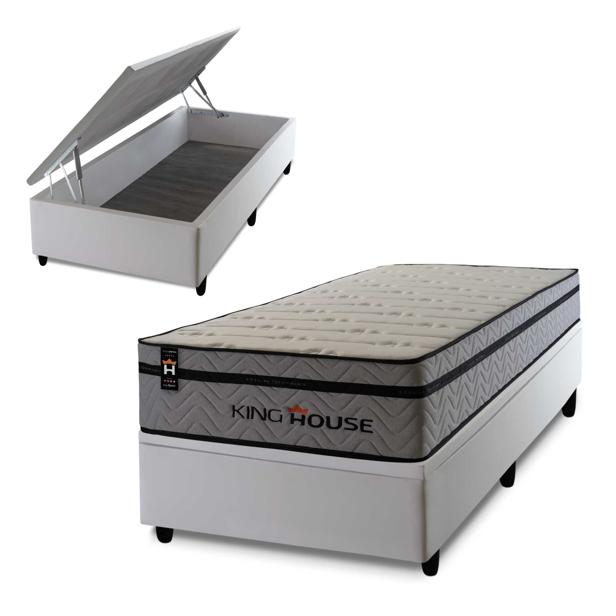 Cama Box Baú Preston 96x203 c/ Molas Ensacadas King House