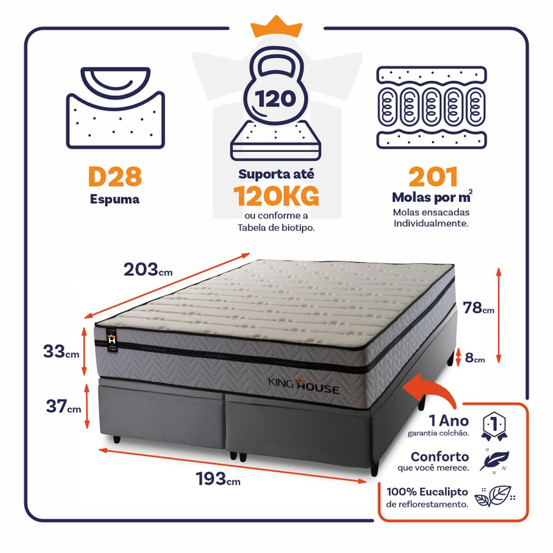 Cama Box Baú Preston c/ Molas Ensacadas 193x203 King House
