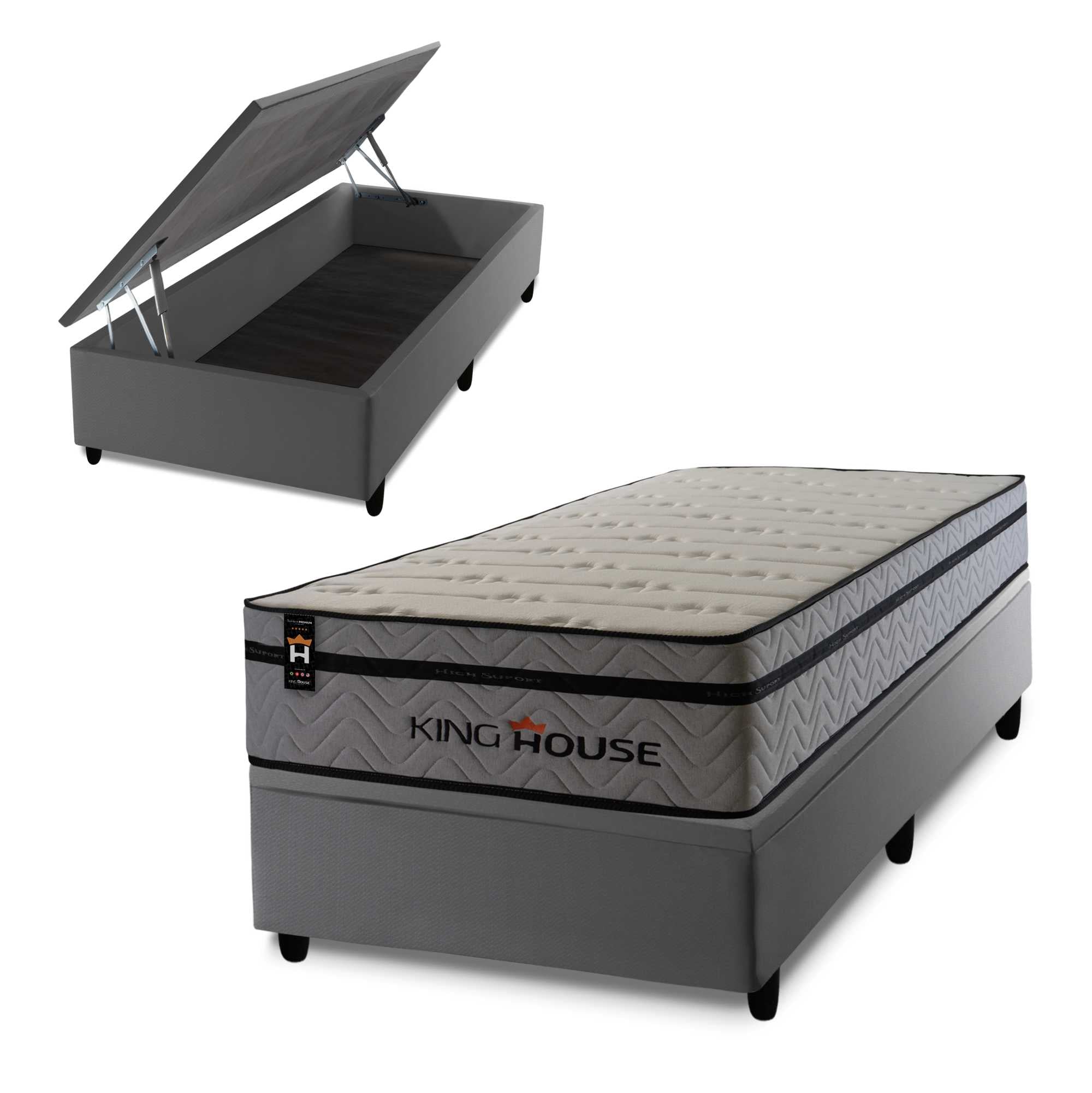 Cama Box Baú Preston 96x203 c/ Molas Ensacadas King House