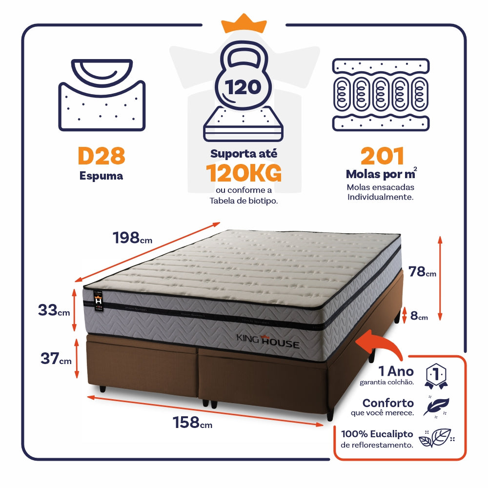 Cama Box Baú Preston c/ Molas Ensacadas 158x198 King House