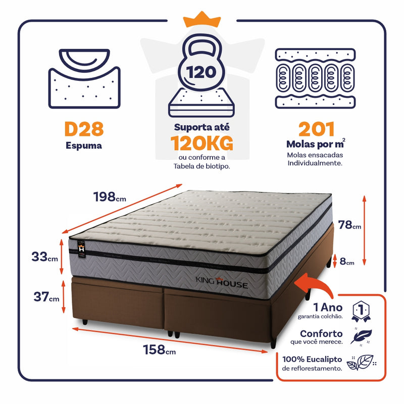 Cama Box Baú Preston c/ Molas Ensacadas 158x198 King House