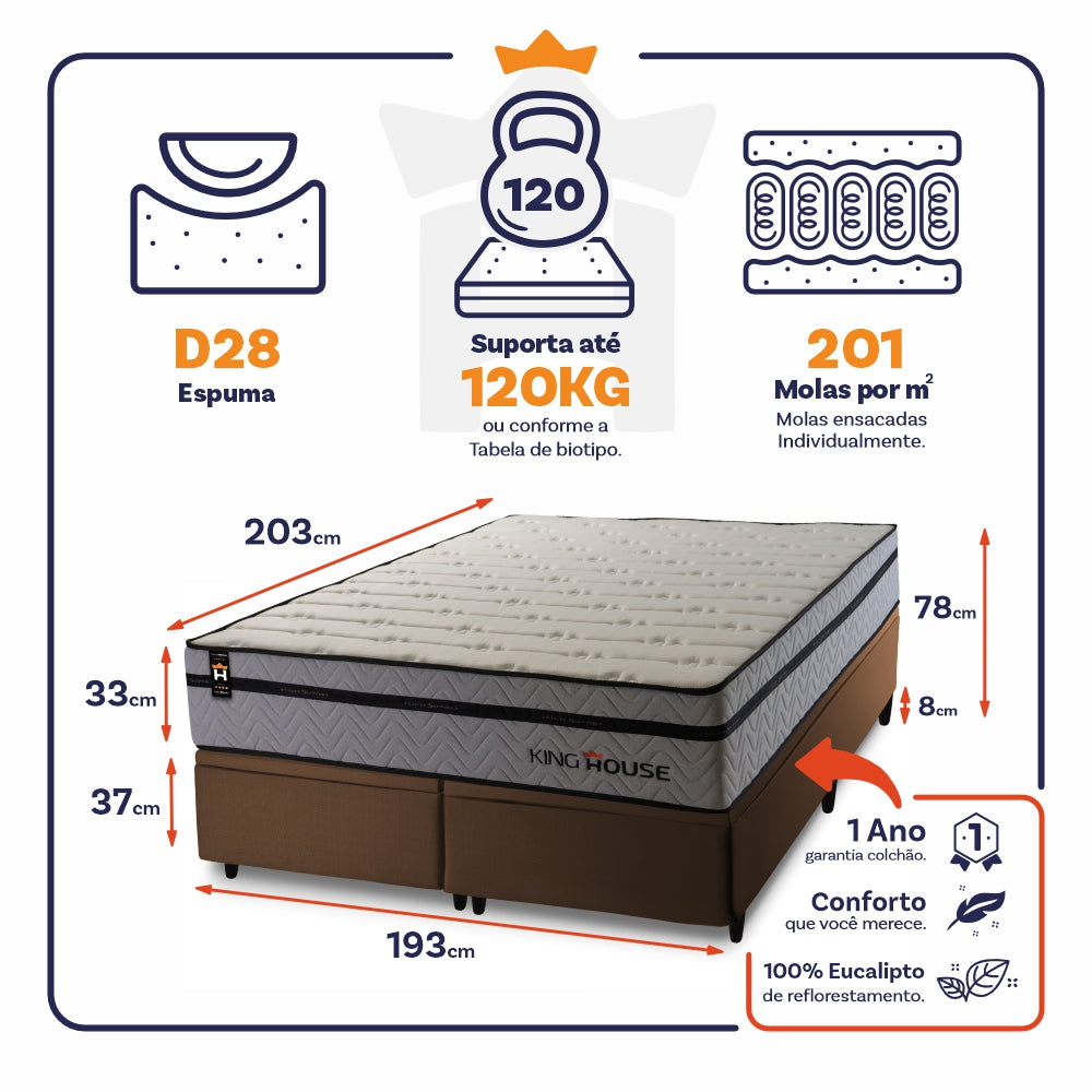 Cama Box Baú Preston c/ Molas Ensacadas 193x203 King House