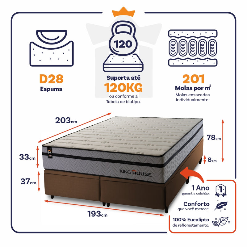 Cama Box Baú Preston c/ Molas Ensacadas 193x203 King House