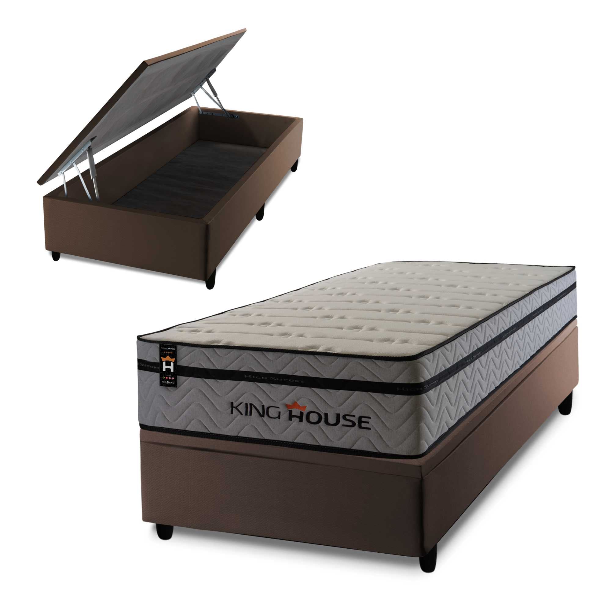 Cama Box Baú Preston 88x188 c/ Molas Ensacadas King House