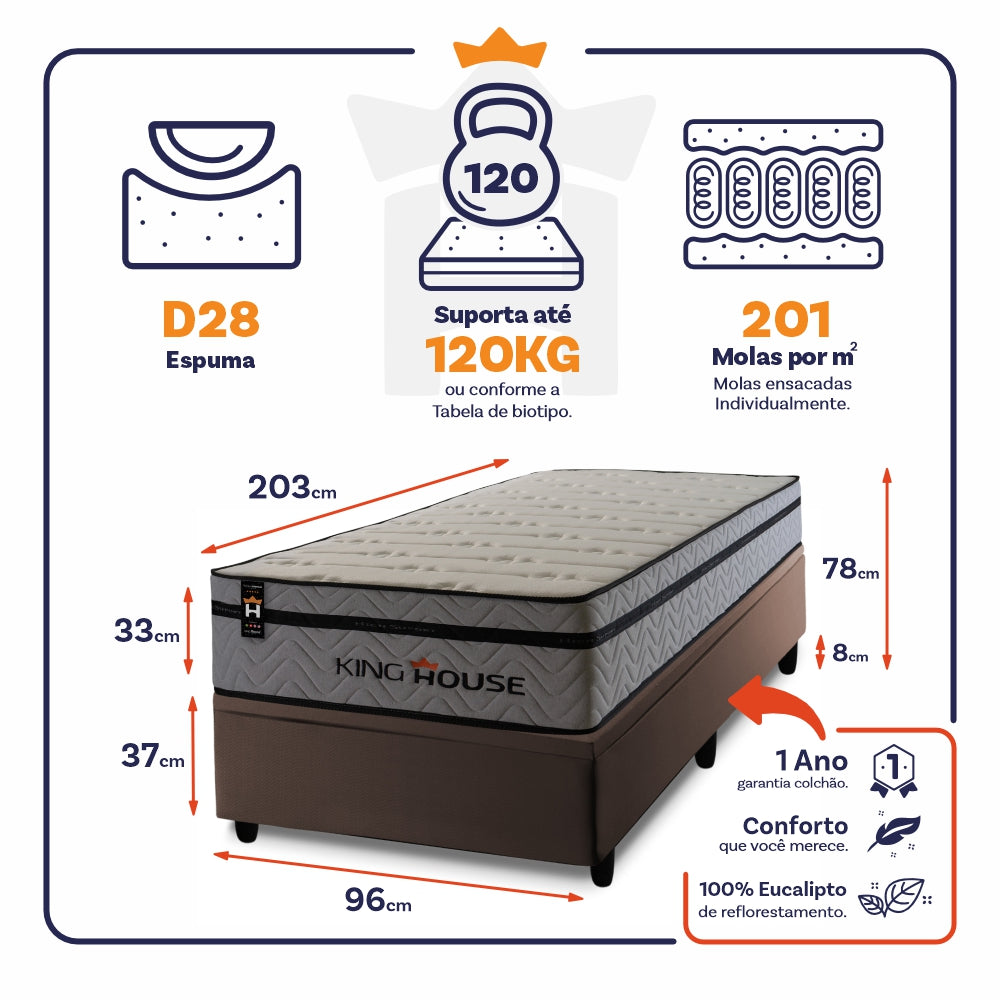 Cama Box Baú Preston 96x203 c/ Molas Ensacadas King House