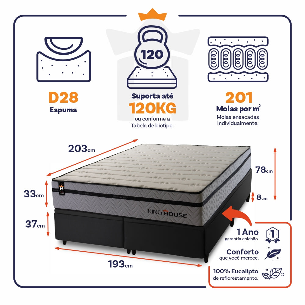 Cama Box Baú Preston c/ Molas Ensacadas 193x203 King House