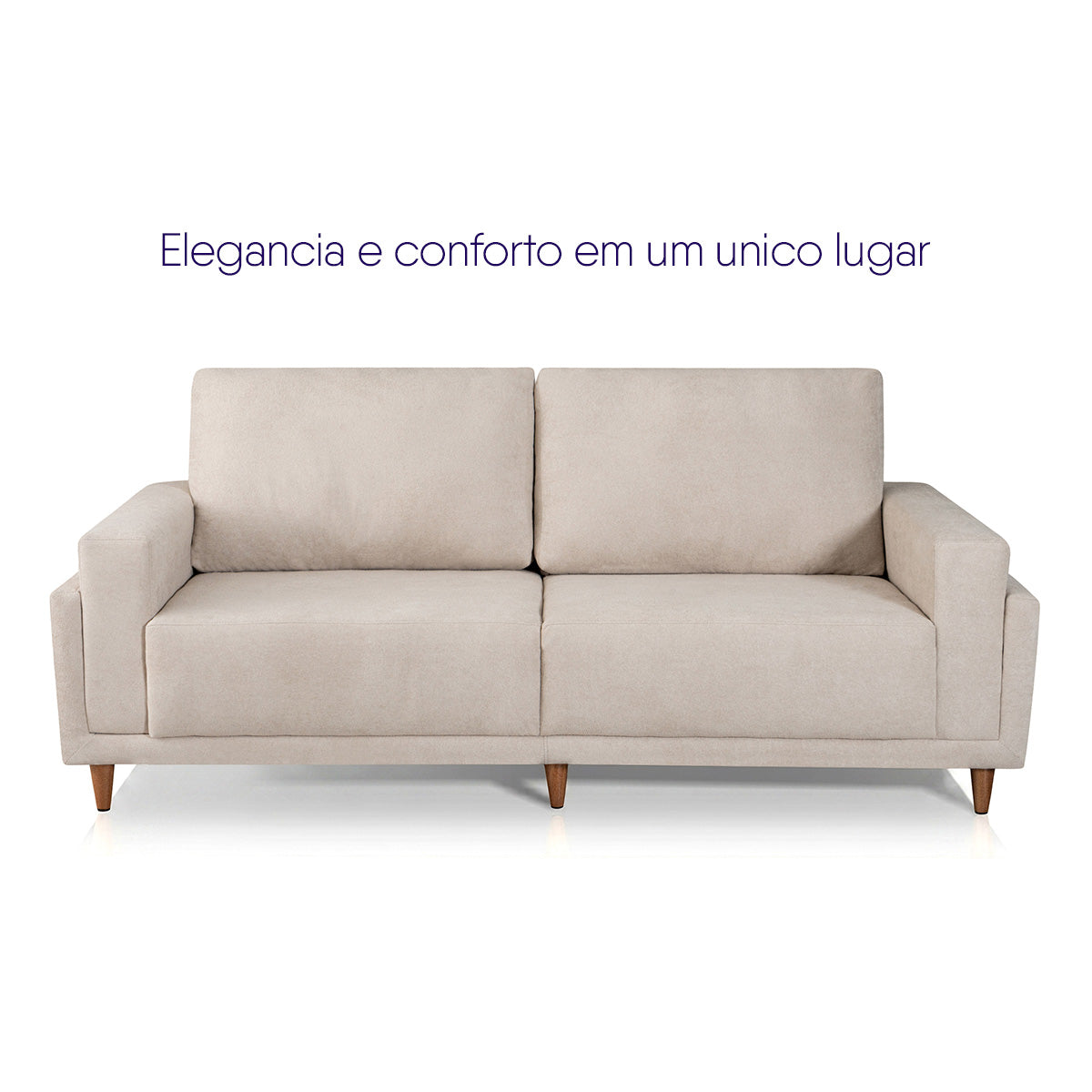 Sofá Living Privilege 2,15m Bouclê Bege Pés de Madeira
