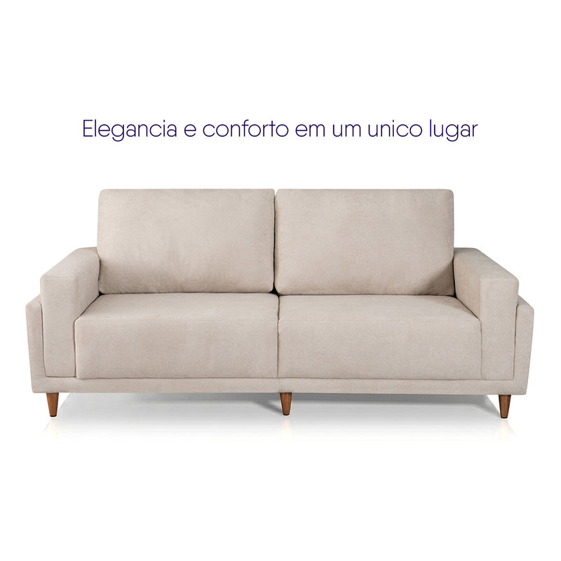 Sofá Living Privilege 2,15m Bouclê Bege Pés de Madeira