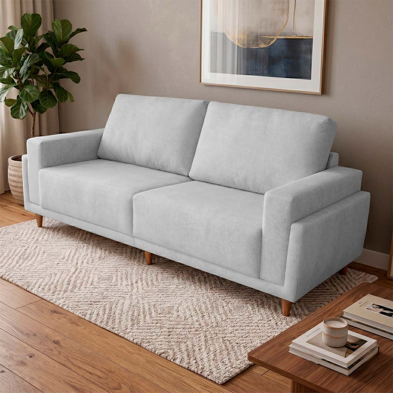 Sofá Living Privilege 2,15m Bouclê Cinza Pés de Madeira