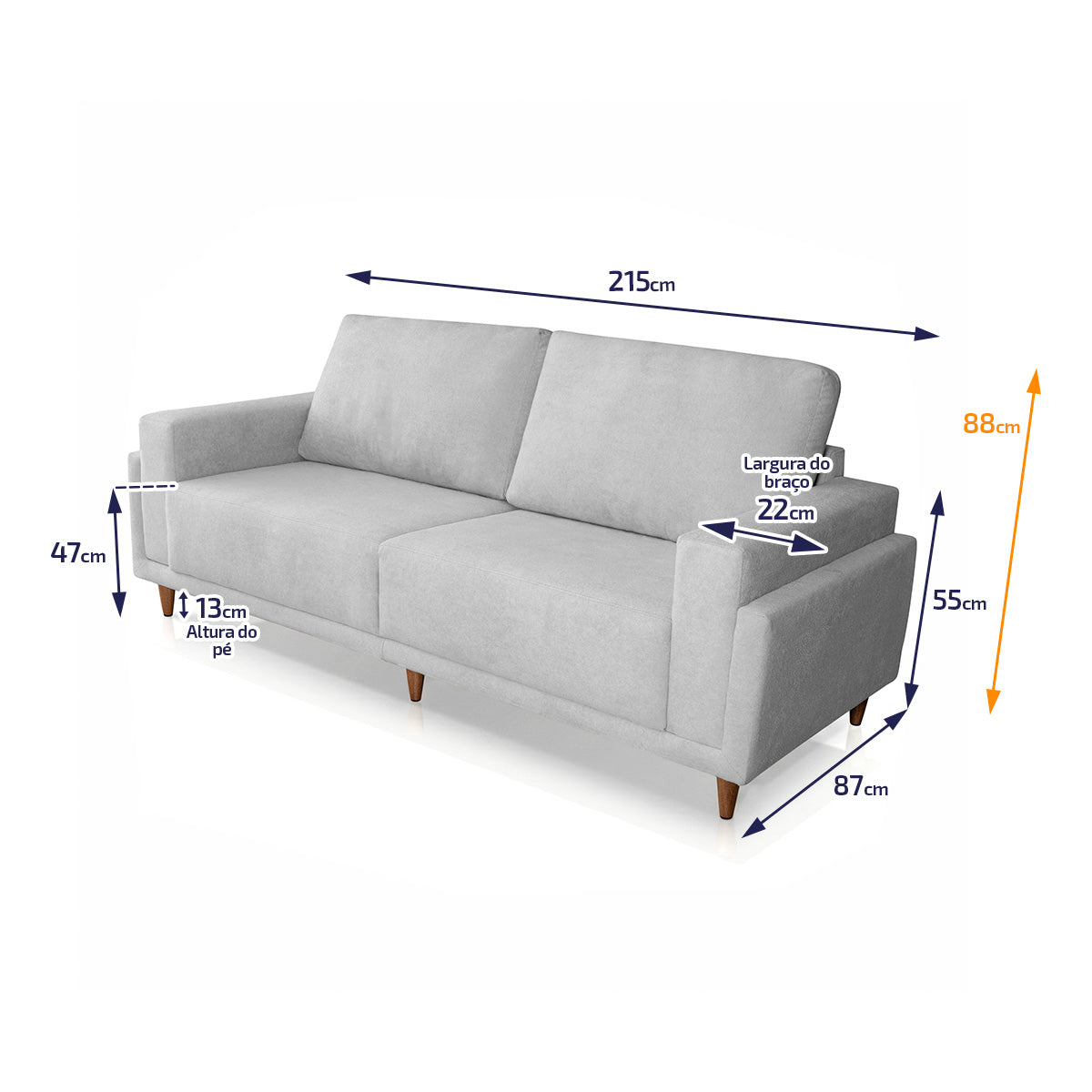 Sofá Living Privilege 2,15m Bouclê Cinza Pés de Madeira