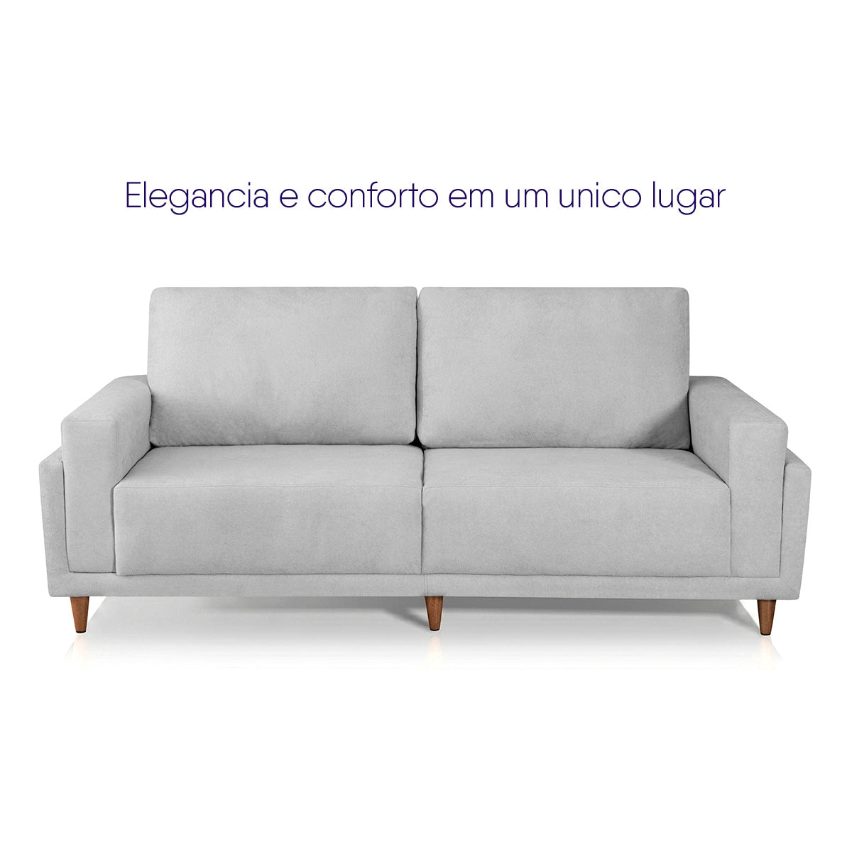 Sofá Living Privilege 2,15m Bouclê Cinza Pés de Madeira