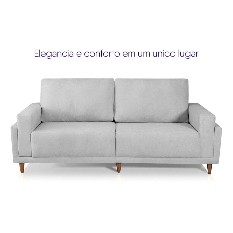 Sofá Living Privilege 2,15m Bouclê Cinza Pés de Madeira