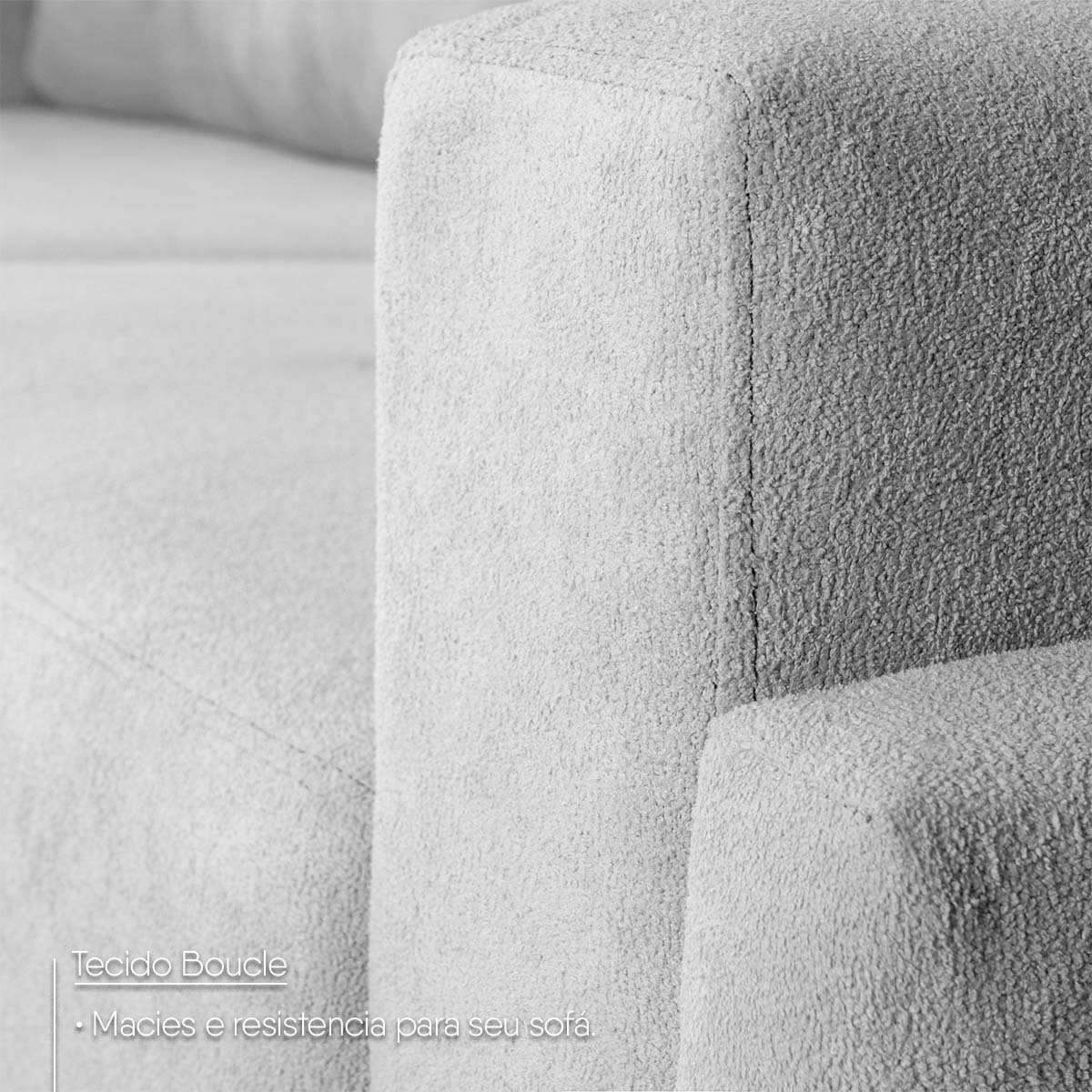 Sofá Living Privilege 2,15m Bouclê Cinza Pés de Madeira