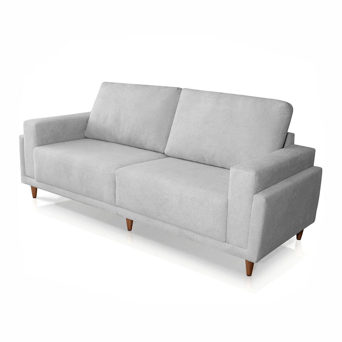 Sofá Living Privilege 2,15m Bouclê Cinza Pés de Madeira