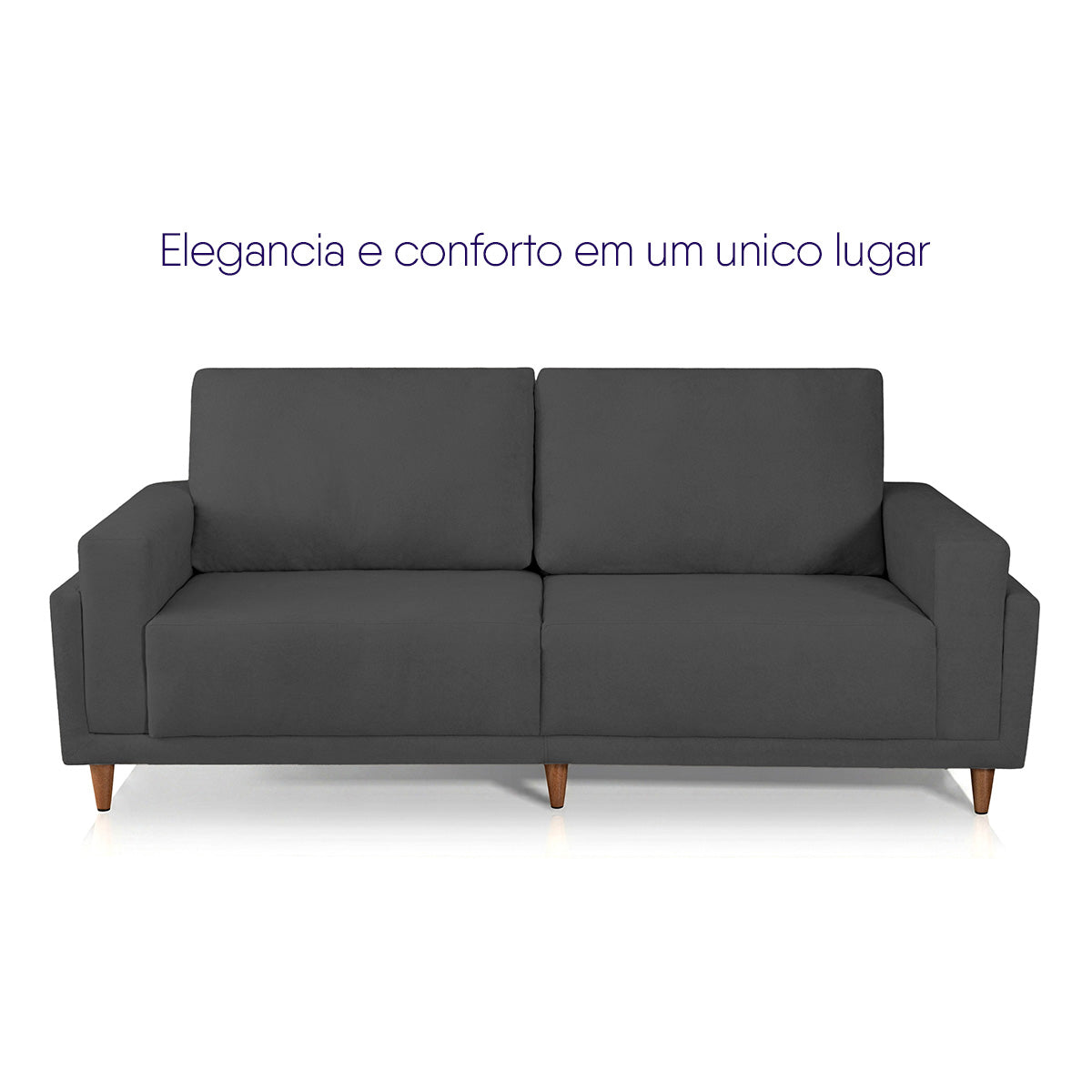 Sofá Living Privilege 2,15m Bouclê Grafite Pés de Madeira
