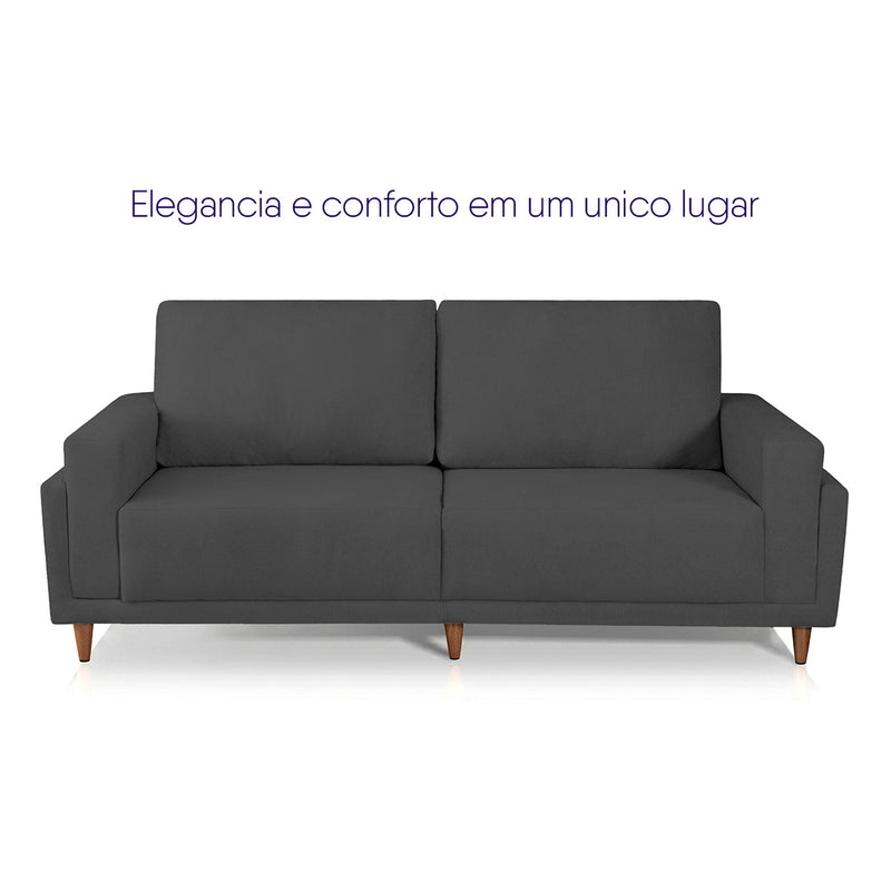 Sofá Living Privilege 2,15m Bouclê Grafite Pés de Madeira