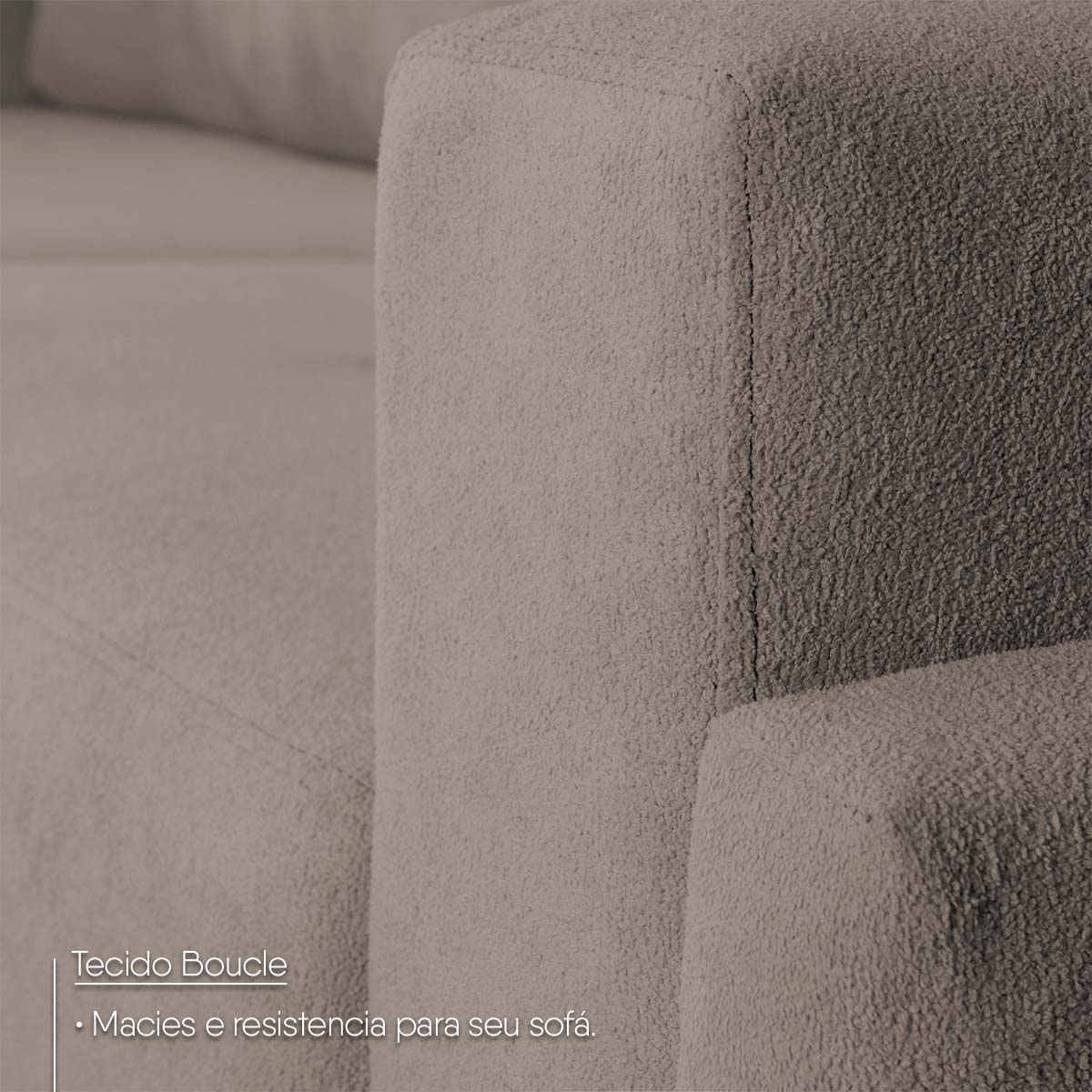 Sofá Living Privilege 2,15m Bouclê Marrom Pés de Madeira