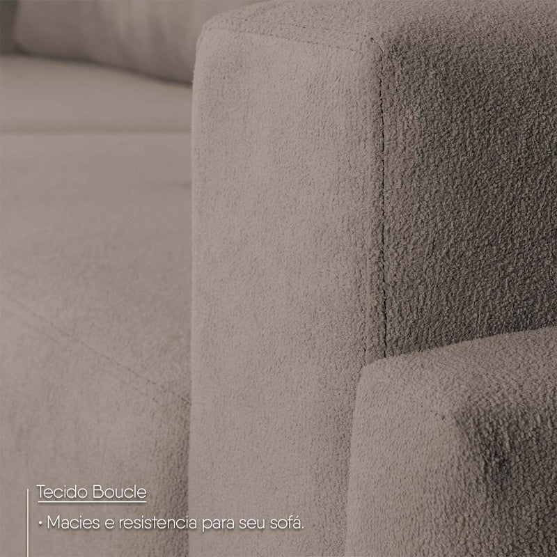 Sofá Living Privilege 2,15m Bouclê Marrom Pés de Madeira