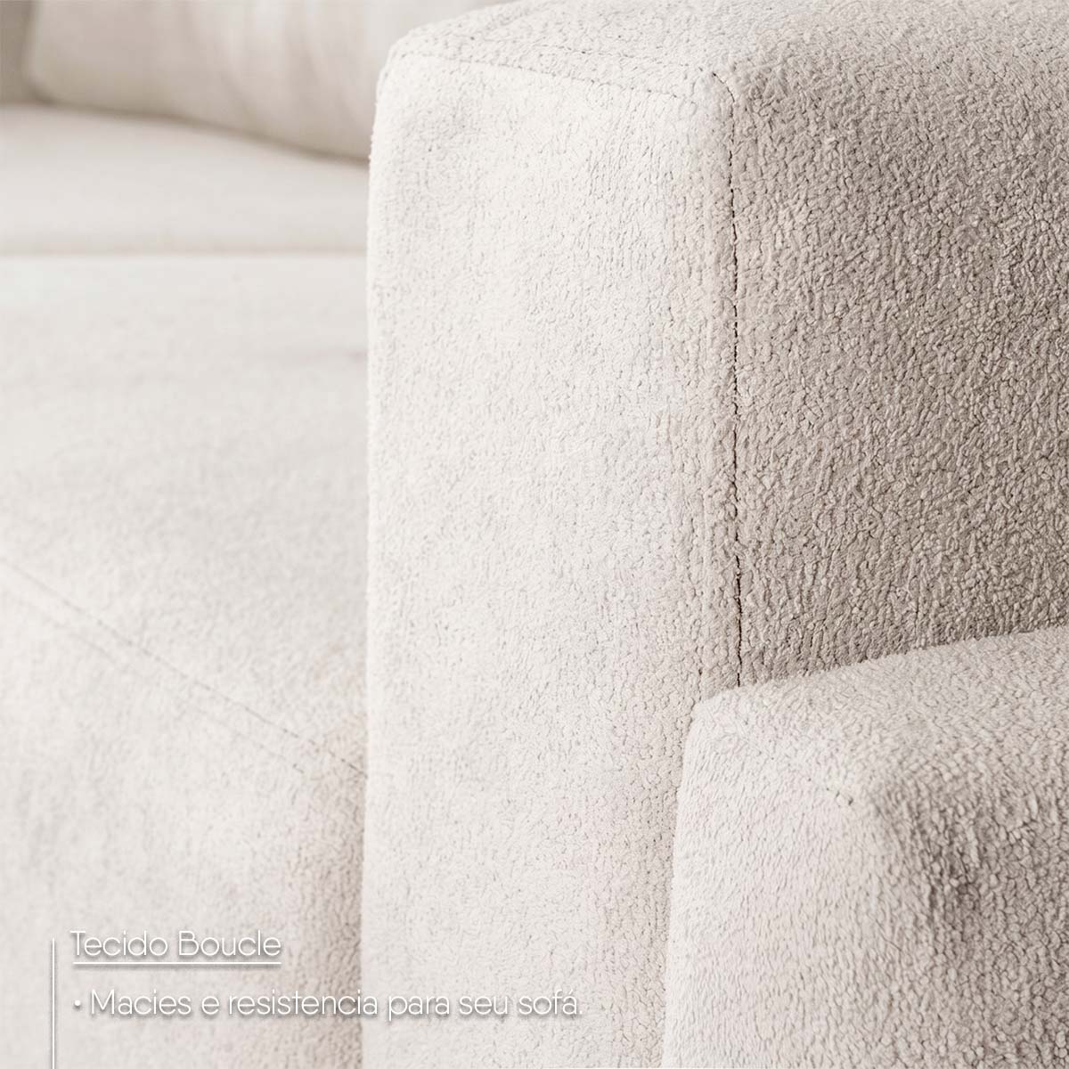 Sofá Living Privilege 2,15m Bouclê Off White Pés de Madeira