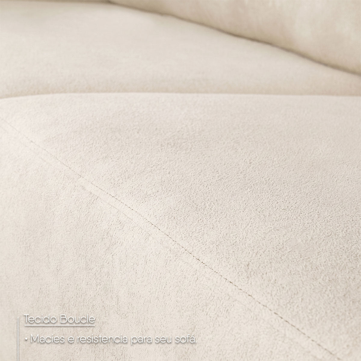 Sofá Living Privilege 2,15m Bouclê Off White Pés de Madeira