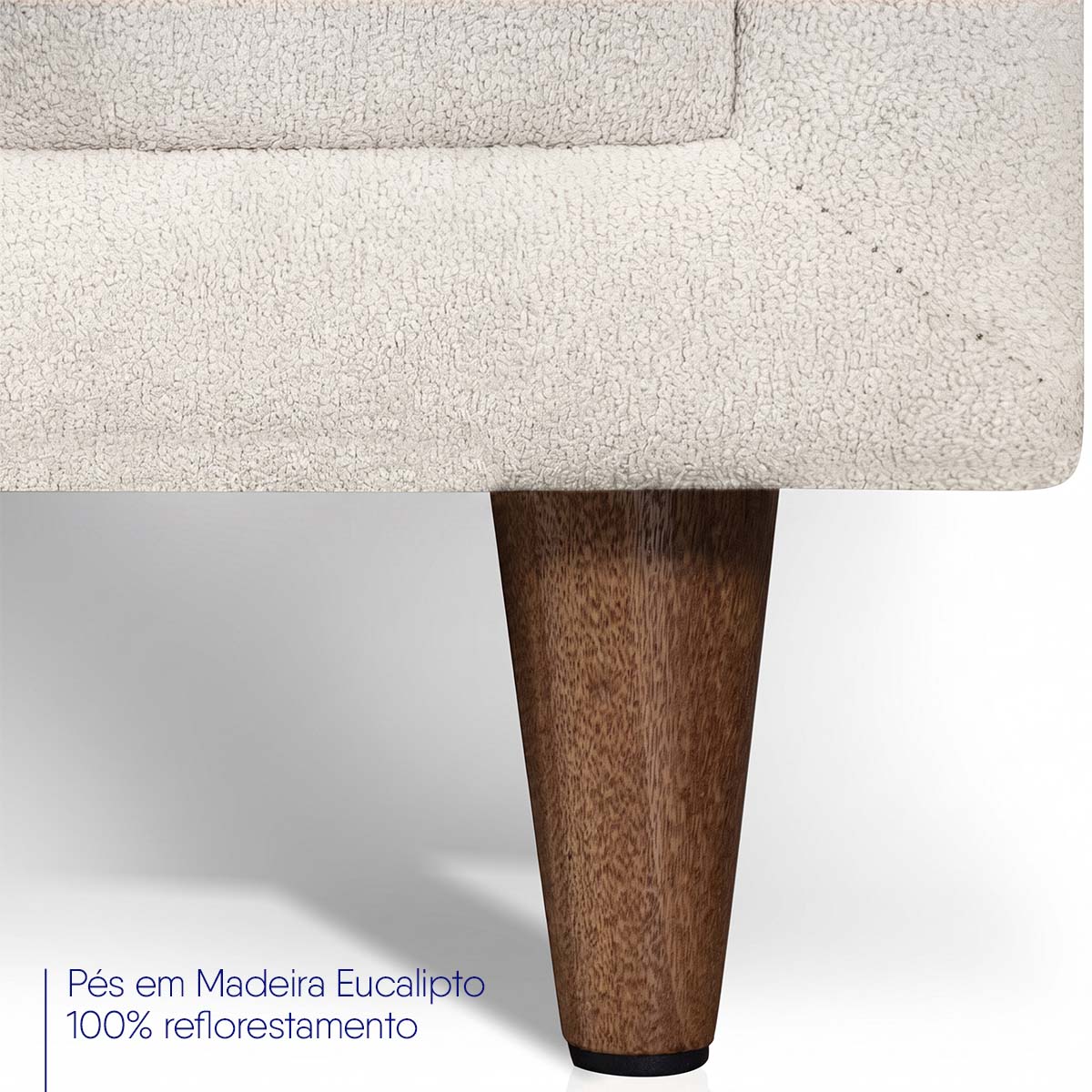 Sofá Living Privilege 2,15m Bouclê Off White Pés de Madeira